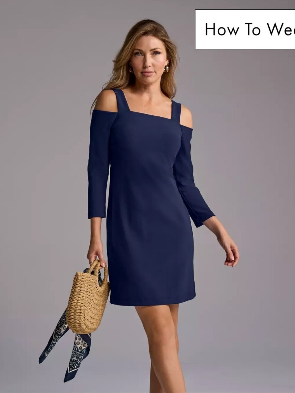 NWT Boston Proper Cold Shoulder Three Quarter Sleeve Dress - Navy